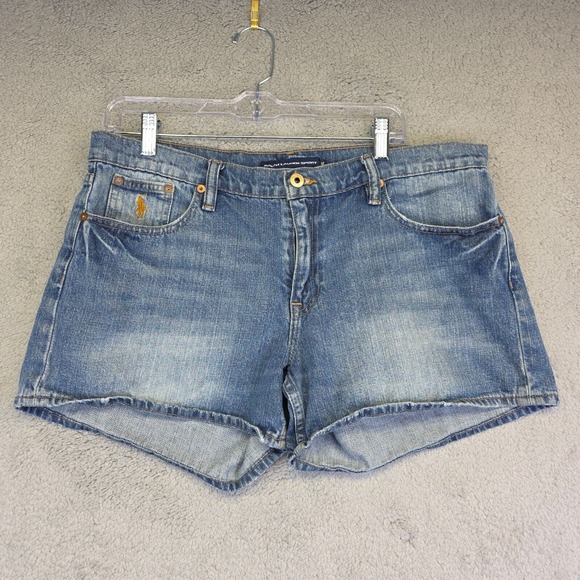 Ralph Lauren Sport Shorts Womens 12 Blue Boyfriend Mid Rise Medium‎ Wash Denim - Picture 1 of 15